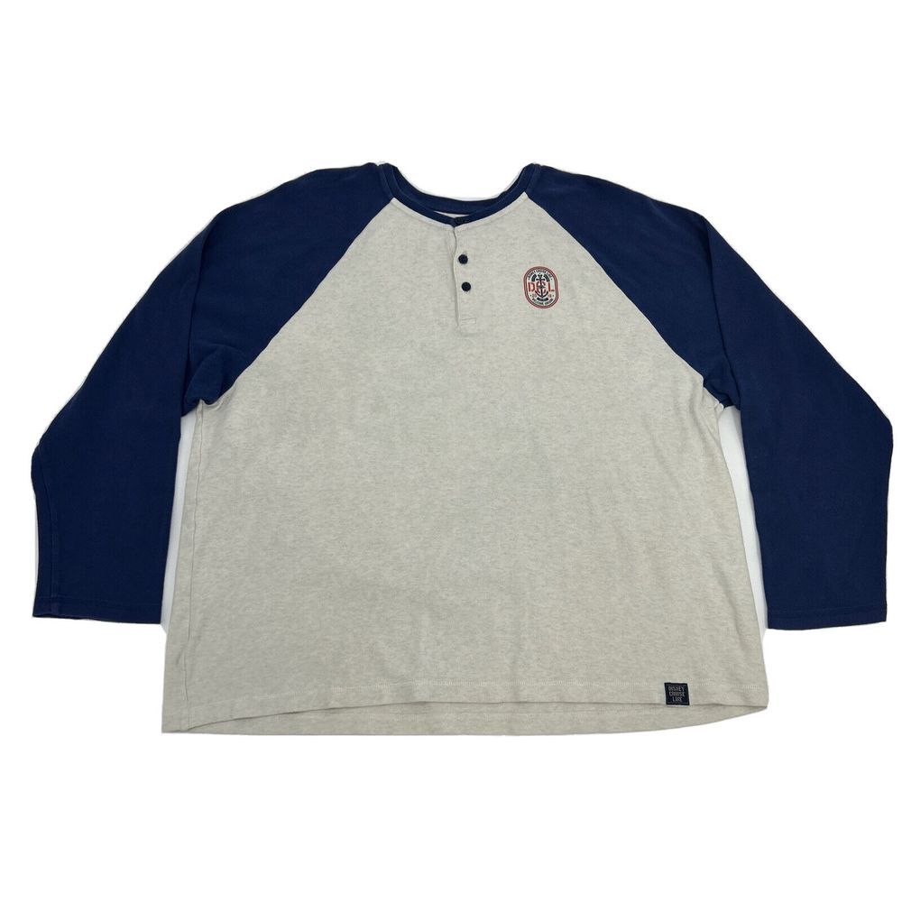 Disney Cruise‎ Line Shirt Men's XXL 2XL Cream Blue Sleeves Henley Anchor 2018